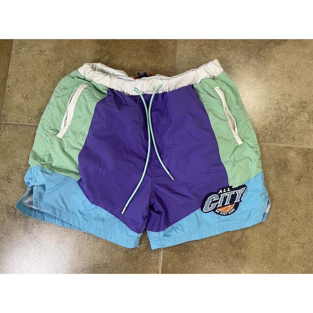All City By Just Don Mens Sz L Basketball Board Shorts Blue Purple Colorblock
